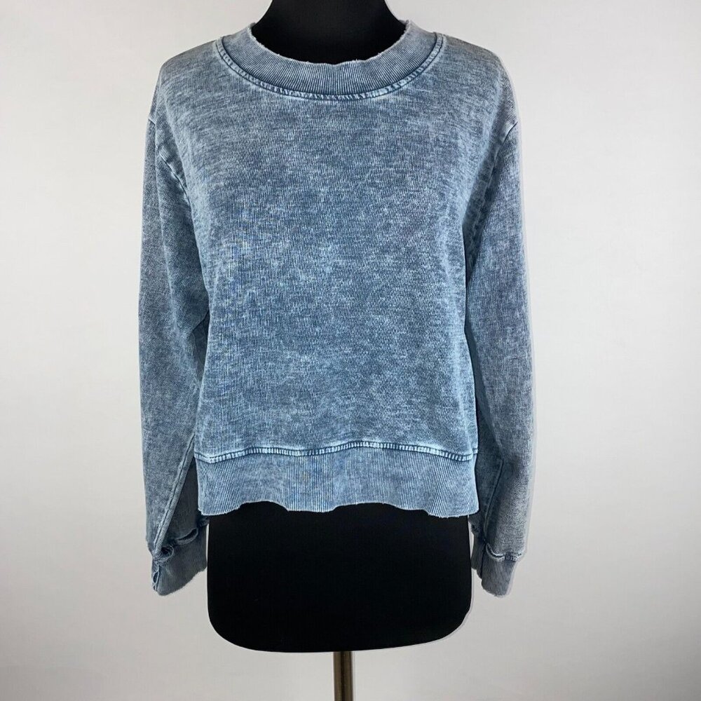 Vanilla Star Juniors L Distressed Acid Wash Cropped Sweatshirt Top Long Sleeve